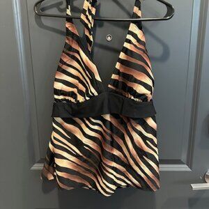 Ana 2x Two Piece Striped Swimsuit with Skirt Bottoms